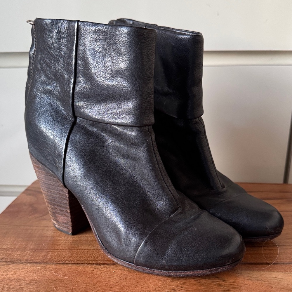 rag & bone Classic Newbury Black Leather Boots Size 37